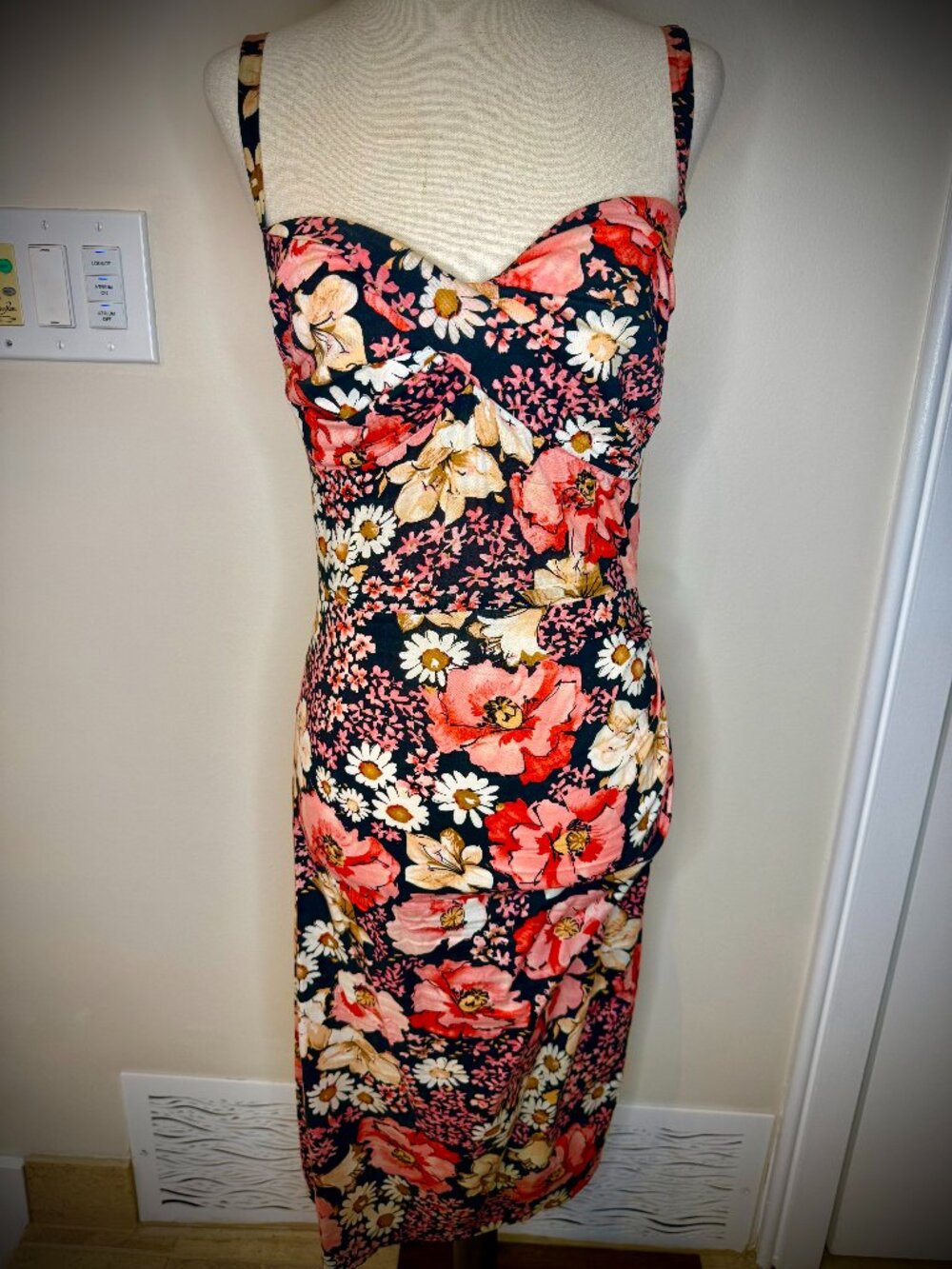 RARE Stop Staring Million Dollar Baby Midi Bodycon Pinup Wiggle Floral Dress - S